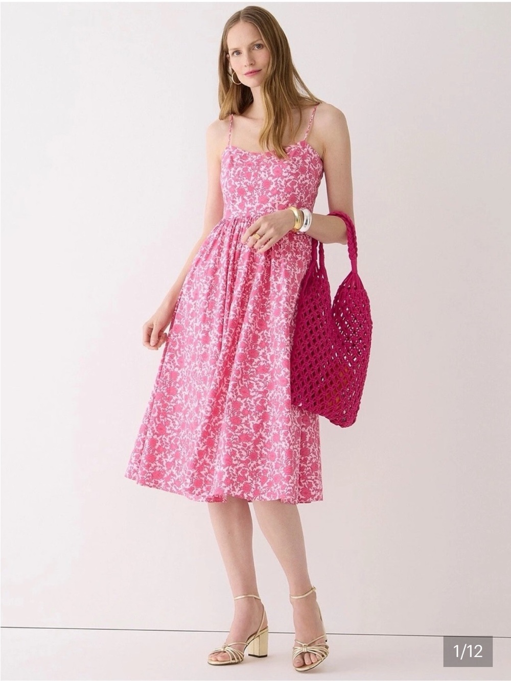 NWT- J. Crew Pink Floral Aline Midi Sundress in Rosebud Floral Cupcake Blush